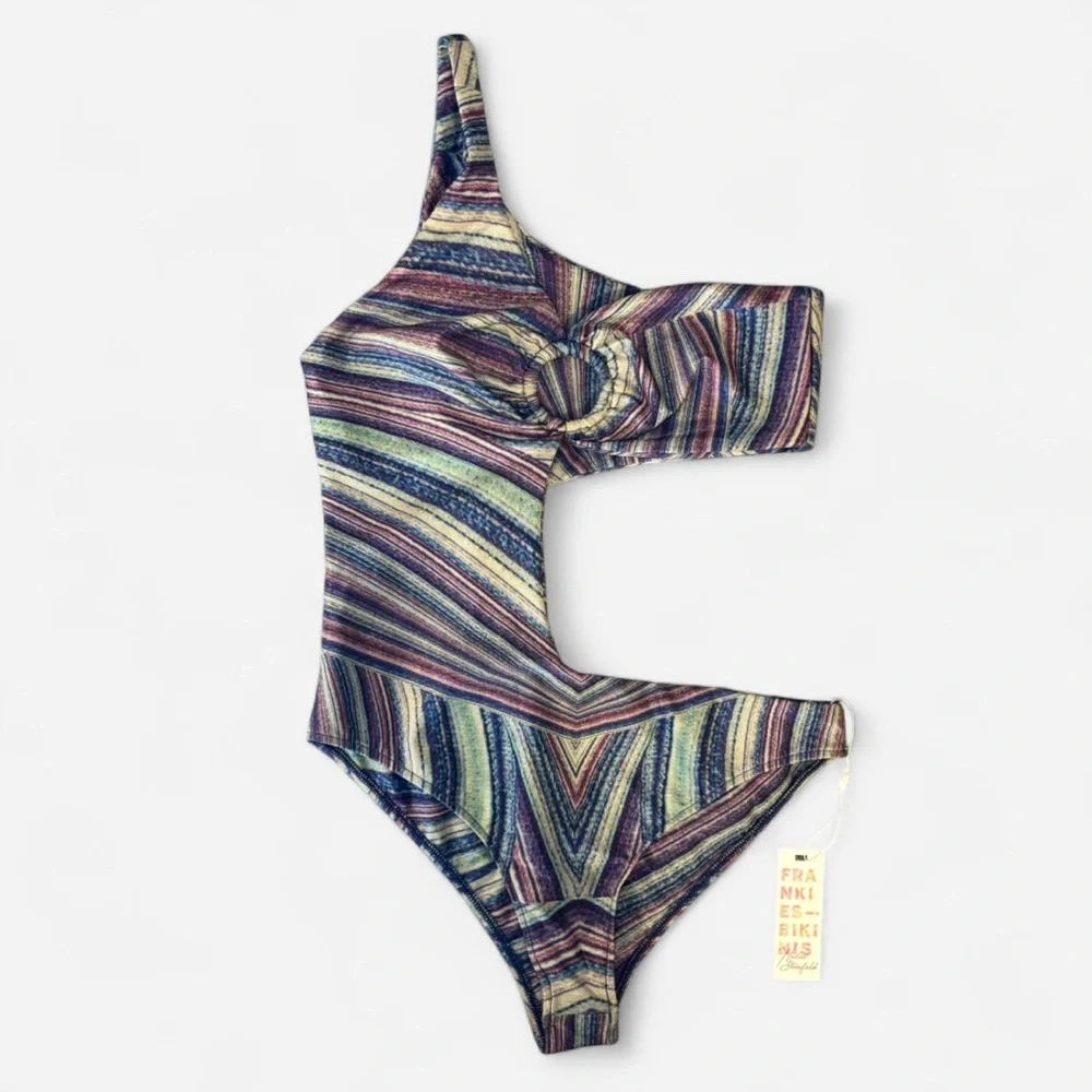 Frankie’s Bikinis Seraphina One Piece Cutout Swimsuit Colorful